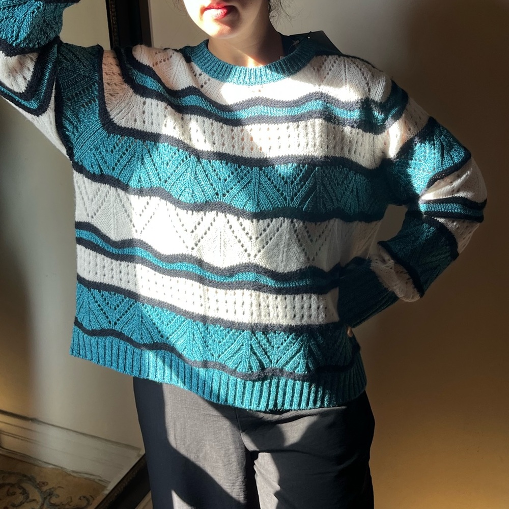 Persona by Marina Rinaldi Teal and Black Knitted Sweater NWT